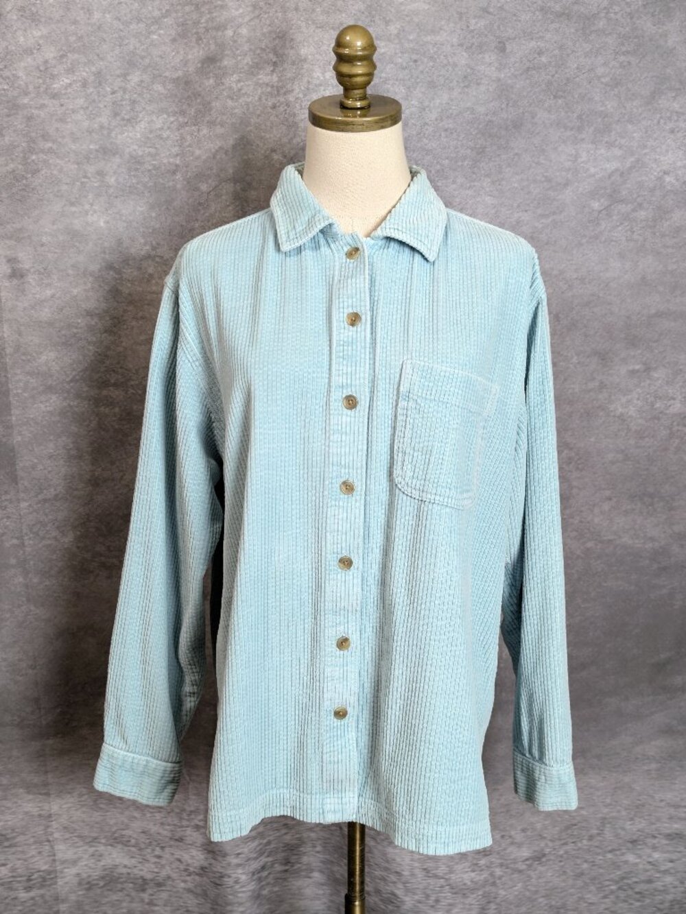 Vintage LL Bean Thick Wide Wale Corduroy Shirt Women's L Baby Blue Boxy 90s
